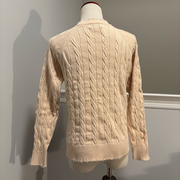 Evereve Distressed Cable Sweater in Cream - Picture 5 of 8